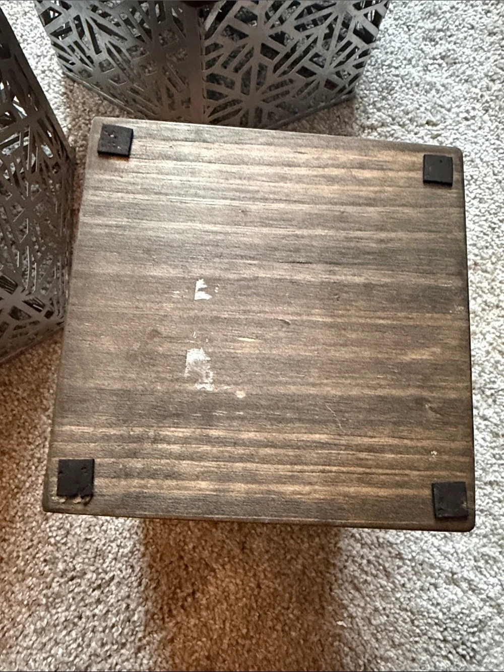 Decorative Hexagonal Metal Organizer Set in Silver. Set of 4. Wood bottoms.